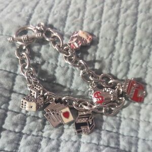 Silver Charm Bracelet with Red Accents